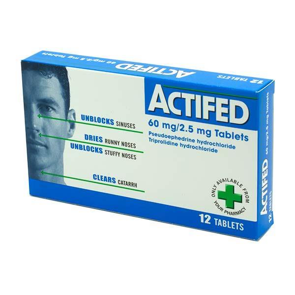 Actifed 60mg/2.5mg 12 Pack, Blocked sinus relief, Cold & Flu, Leahys Pharmacy