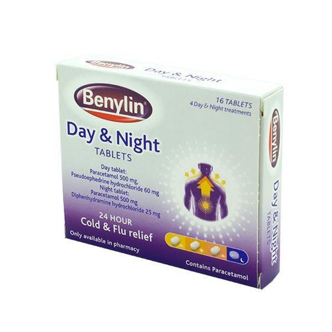 Benylin Day and Night Tablets  16 Pack, Cold, Flu, Pain, Leahys Pharmacy