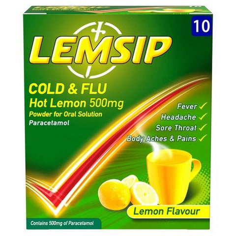 Lemsip Cold & Flu Hot Lemon 500mg Sachets 10 Pack