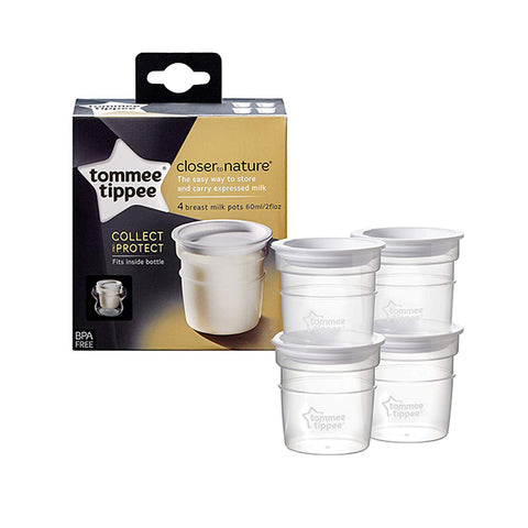 TOMMEE TIPPEE CLOSER TO NATURE BREAST MILK STORAGE POTS - 4 POTS