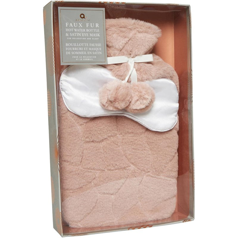AROMA HOME FUR HOT 2L WATER BOTTLE PINK WITH CREAM EYE MASK 786958