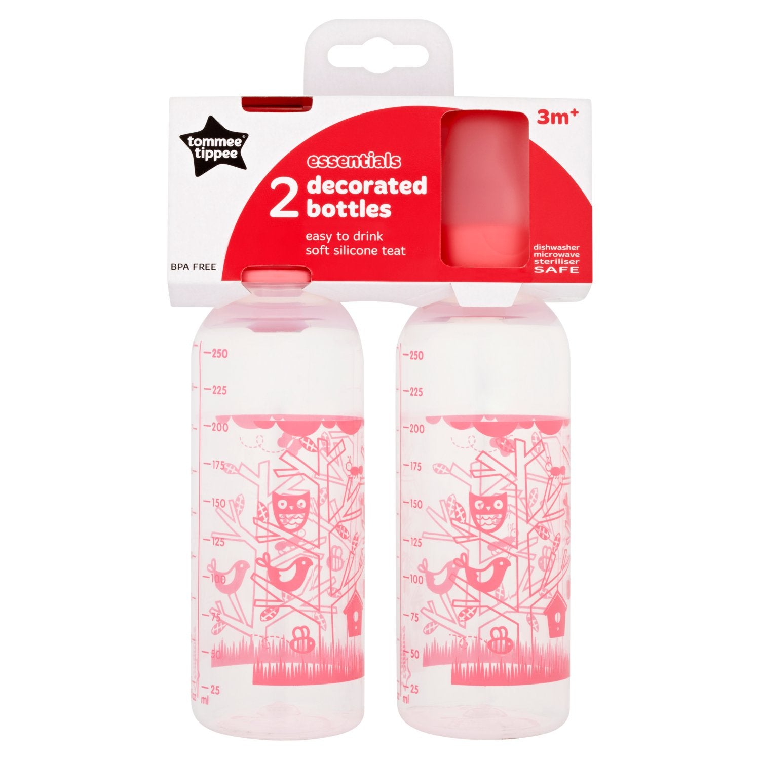 TOMMEE TIPPEE DECORATED BOTTLES - 2 BOTTLES