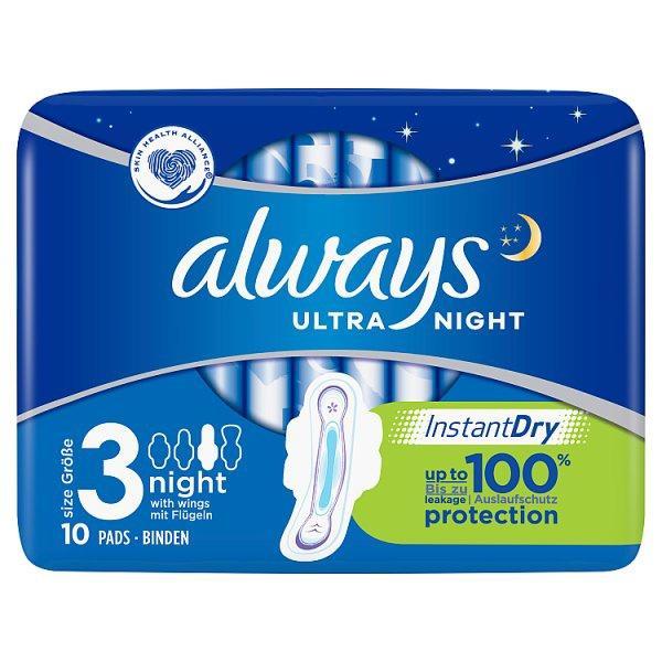 Always Ultra Night  10 Pack, Period, Menstruation, Female hygiene, Leahys Pharmacy  