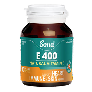 Sona E400 natural vitamin E, Heart health, Immune support, Leahys pharmacy